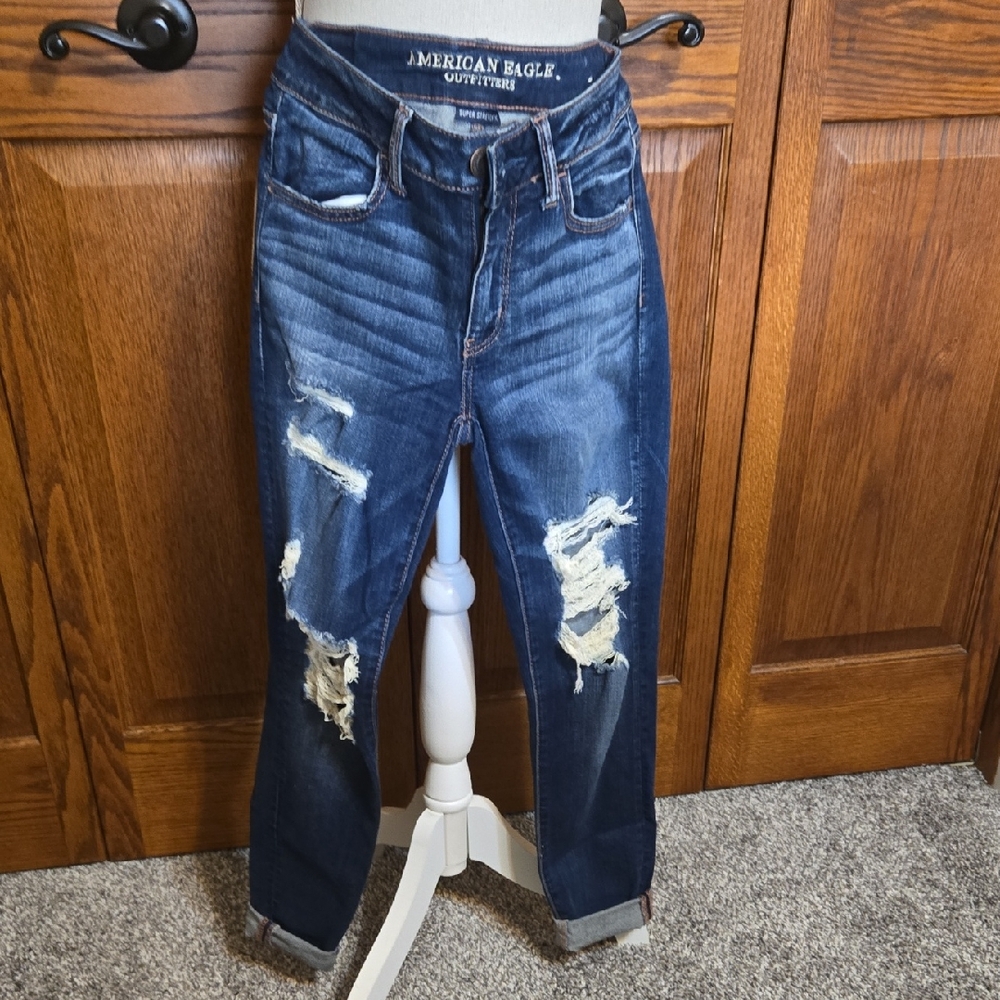 American Eagle Outfitters Women's Ripped Indigo Boyfriend Jeans